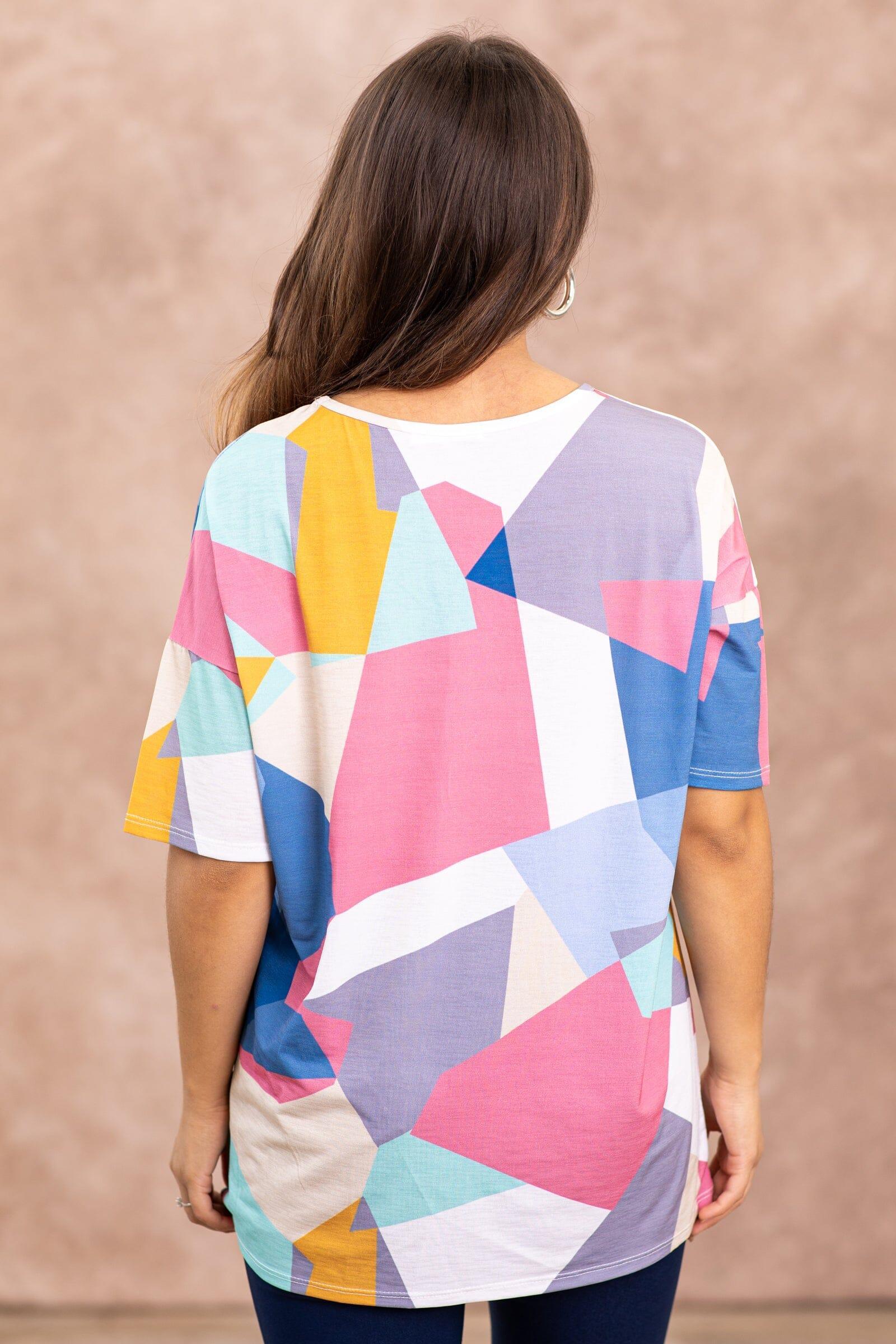 Dark Blush and Blue Multicolor Abstract Top Product Image