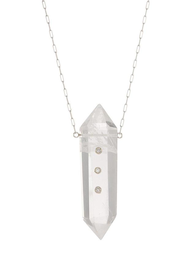 Womens Power Crystals 14K White Gold, Rock Crystal, & Diamond Pendant Necklace Product Image