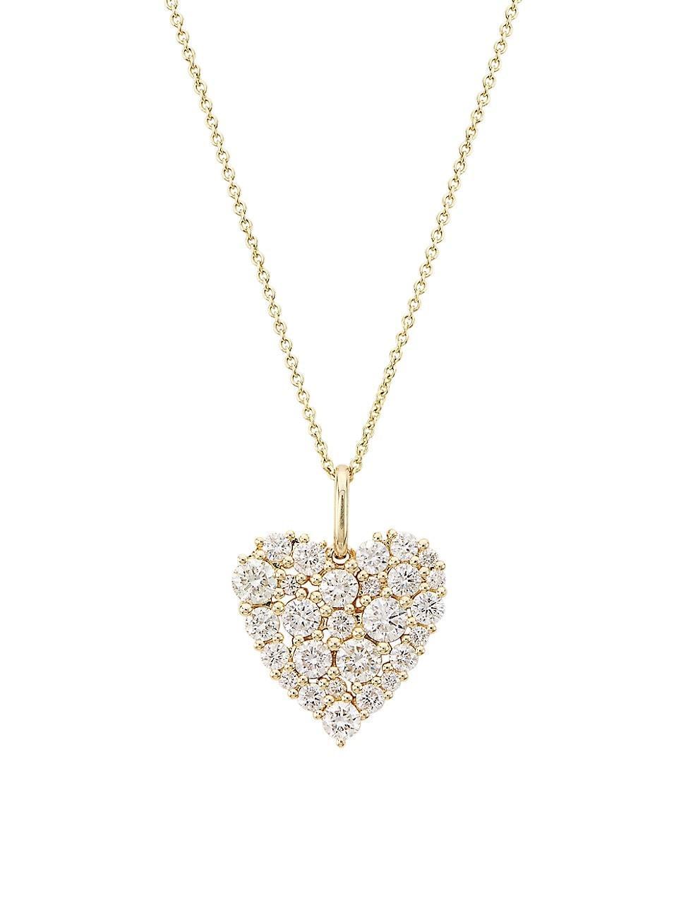 Womens Large Cocktail Heart 14K Gold & Diamond Necklace Product Image