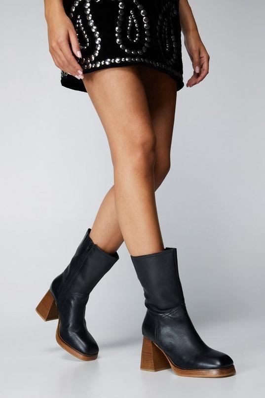 Premium Leather Platform Ankle Boots  Product Image