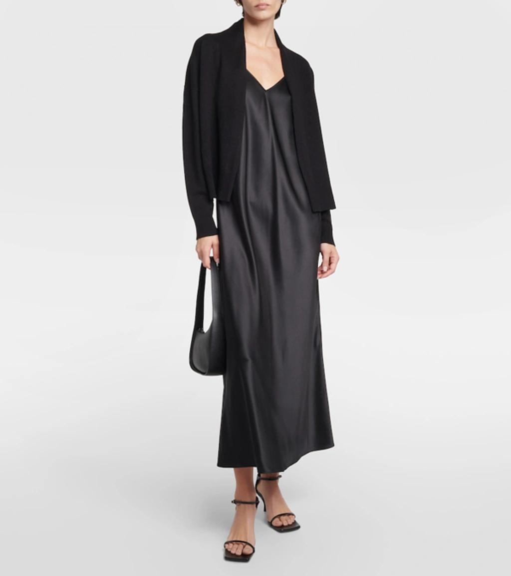 VINCE Drape-front Wool-blend Cardigan In Black Product Image