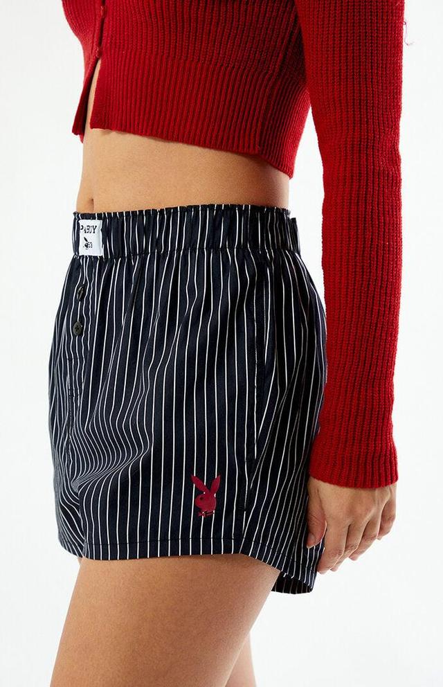 Playboy By PacSun Women's Pinstripe Boxer Shorts in Black/White - Product Image