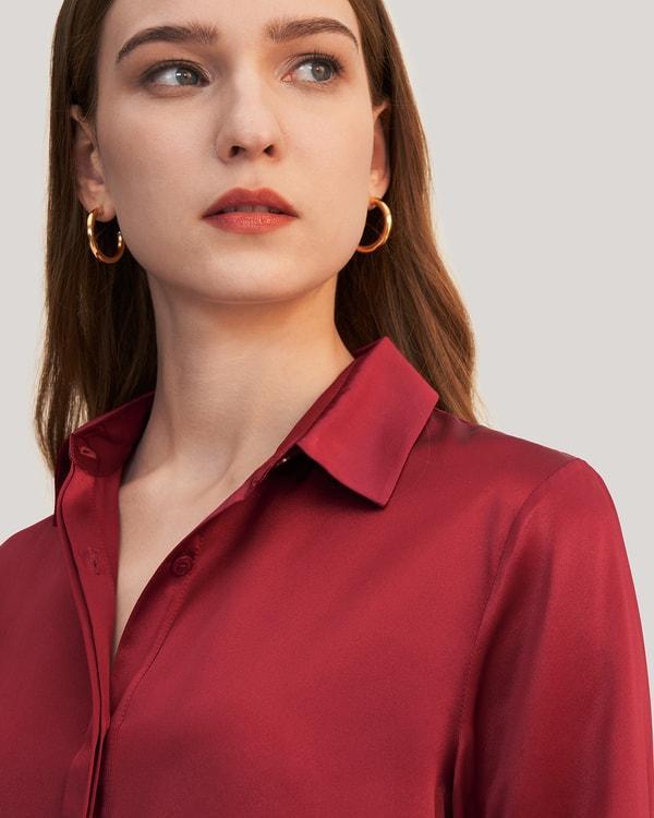 Basic Concealed Placket Silk Shirt Product Image