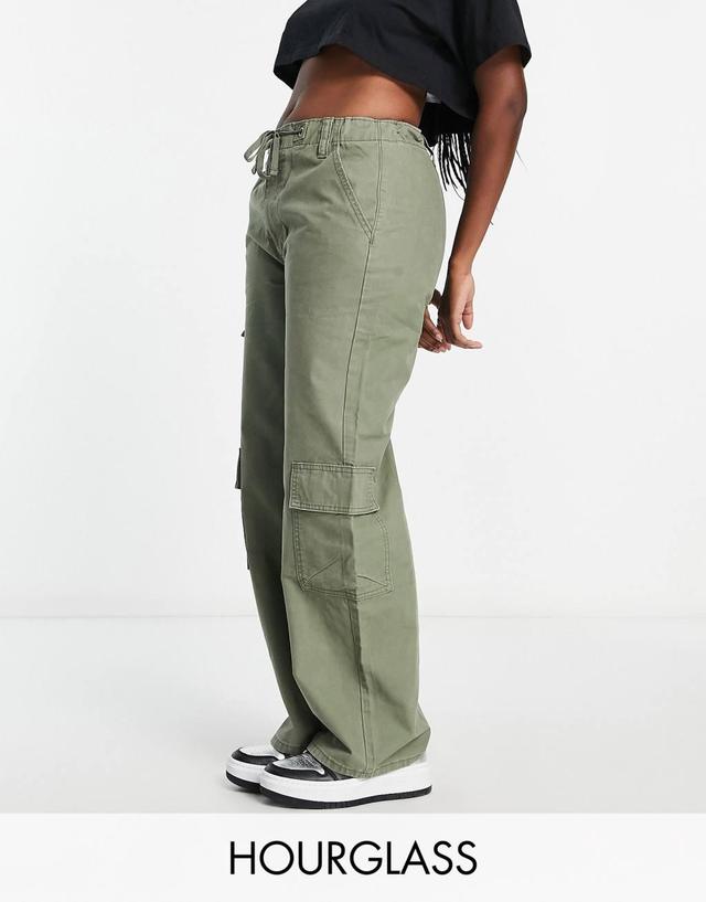 ASOS DESIGN Hourglass oversized cargo pants with multi pocket and tie waist in khaki Product Image