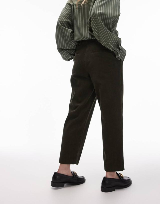 Topshop Petite cord peg pants in khaki Product Image