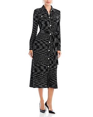 Belted Button Front Tweed Knit Midi Dress Product Image