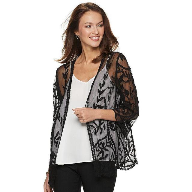 Womens Nina Leonard Floral Embroidered Mesh Long Bolero Product Image