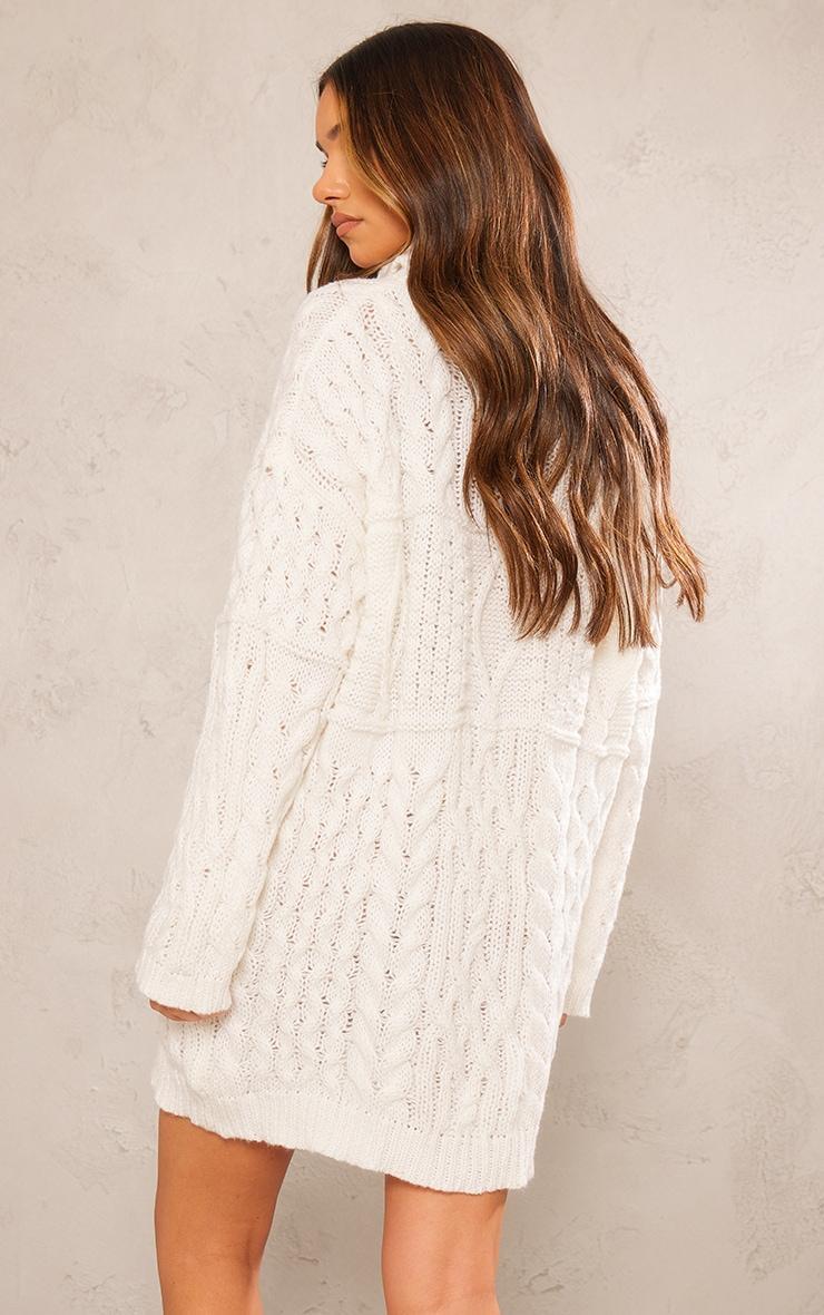 White Cable Panels Roll Neck Knitted Sweater Product Image