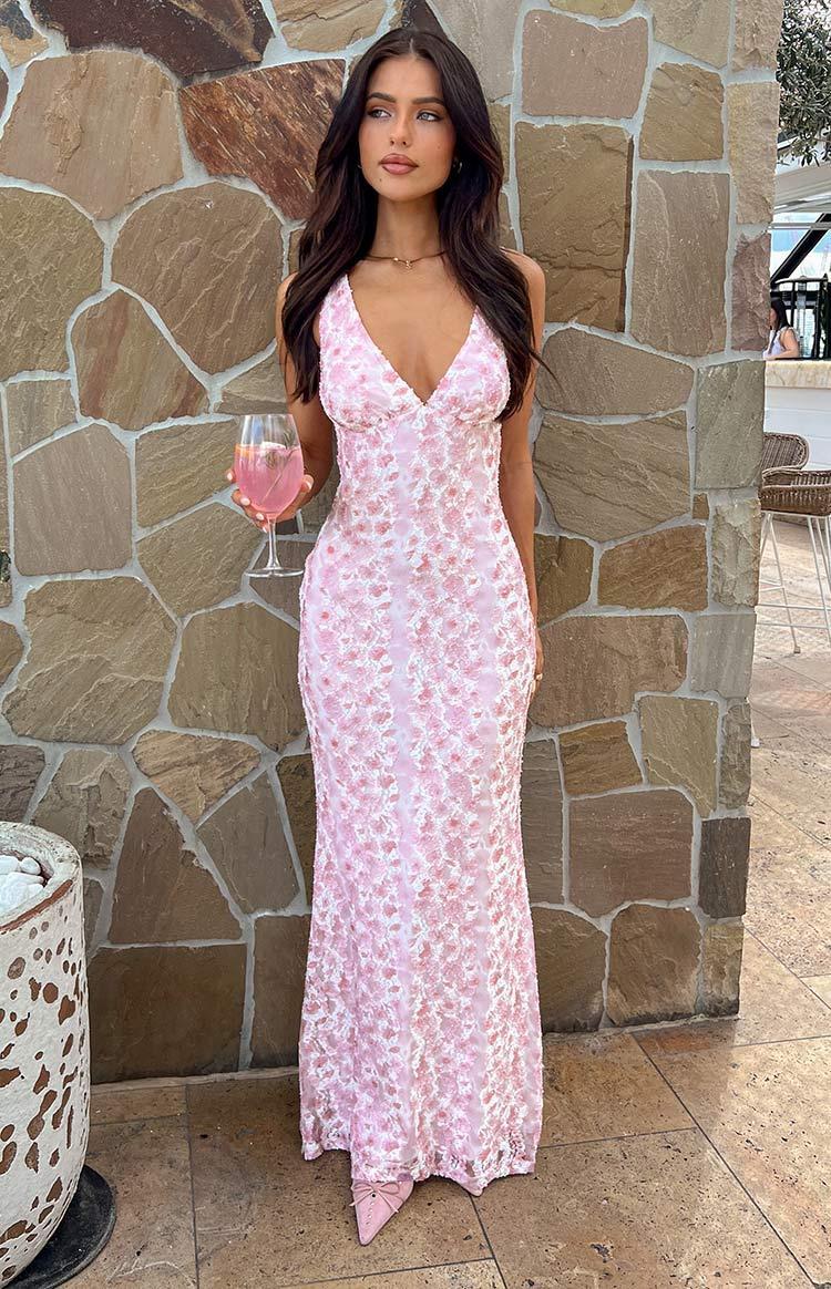 Farida Pink Lace Maxi Dress Product Image