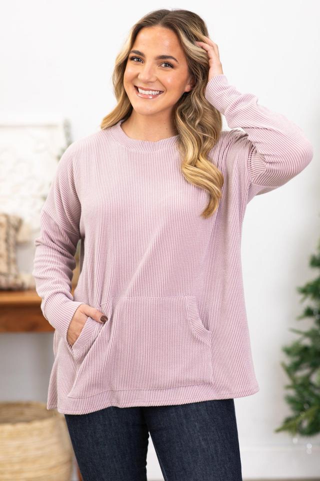 Dusty Rose Ribbed Round Neck Top Product Image