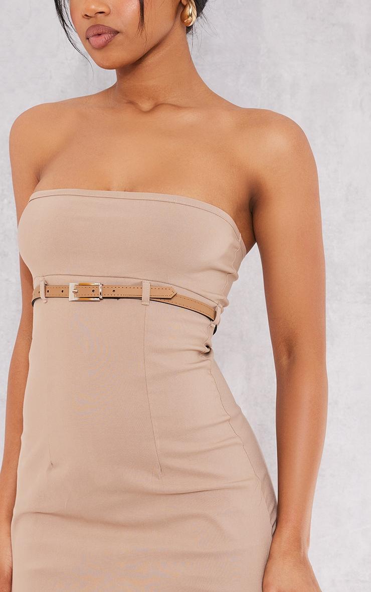 Taupe Stretch Woven Belt Front Skort Romper Product Image