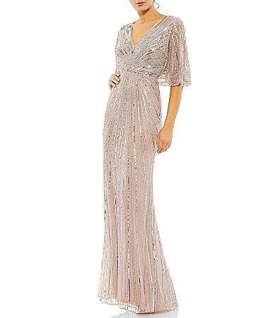 Womens Sequin Flutter-Sleeve Gown Product Image