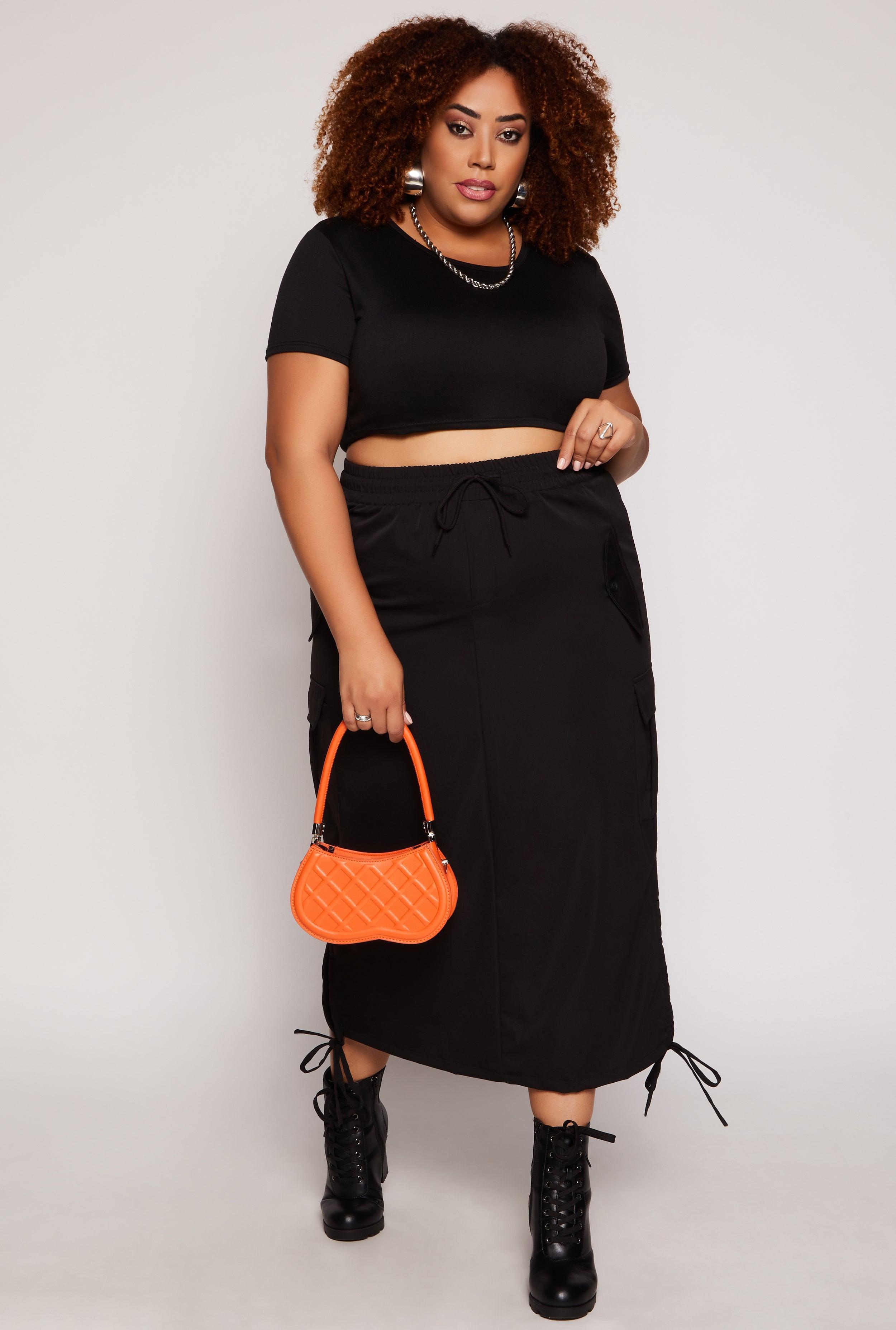 Womens Plus Size Cargo Midi Skirt Product Image