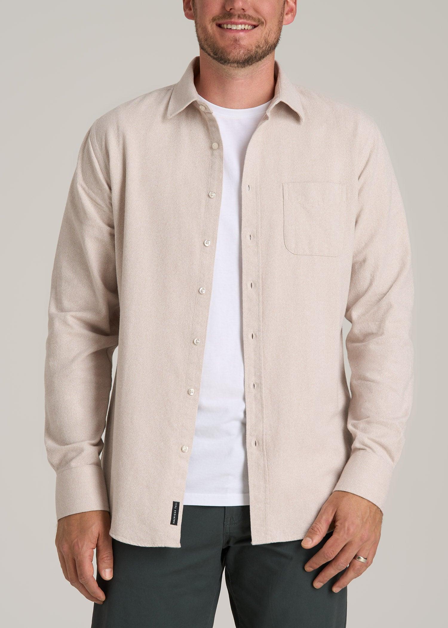 Nelson Flannel Shirt for Tall Men in Light Beige Dobby Product Image