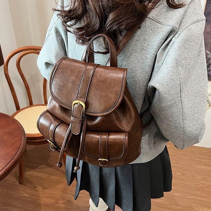 Multi-Pocket Faux Leather Backpack product image