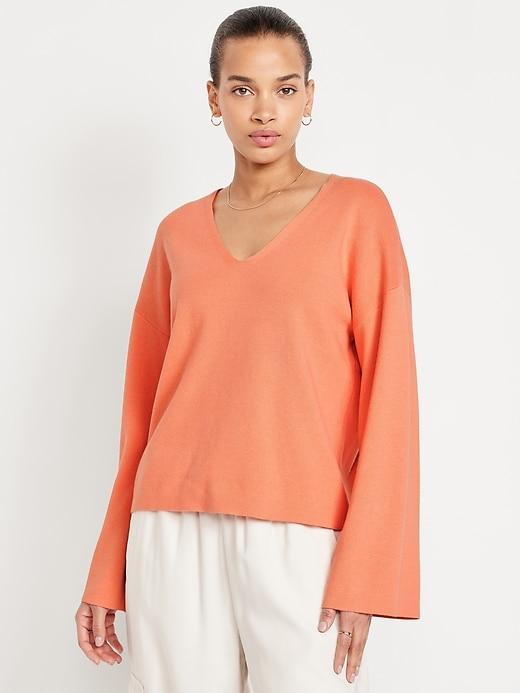 Bell-Sleeve V-Neck Sweater Product Image