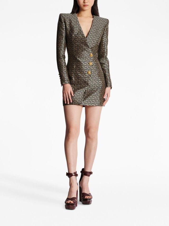 Jacquard Monogram Mini Dress In Black Gold Product Image