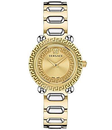 Versace Womens Swiss Greca Twist Black Leather Strap Watch 35mm Product Image