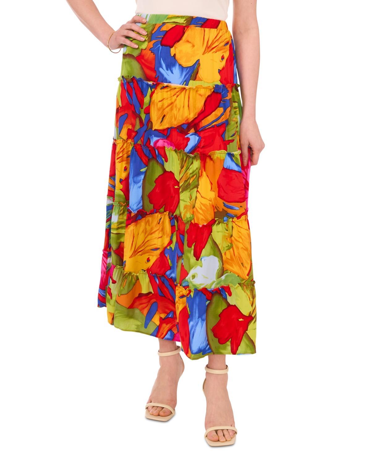 Sam & Jess Womens Tiered Floral-Print Maxi Skirt Product Image