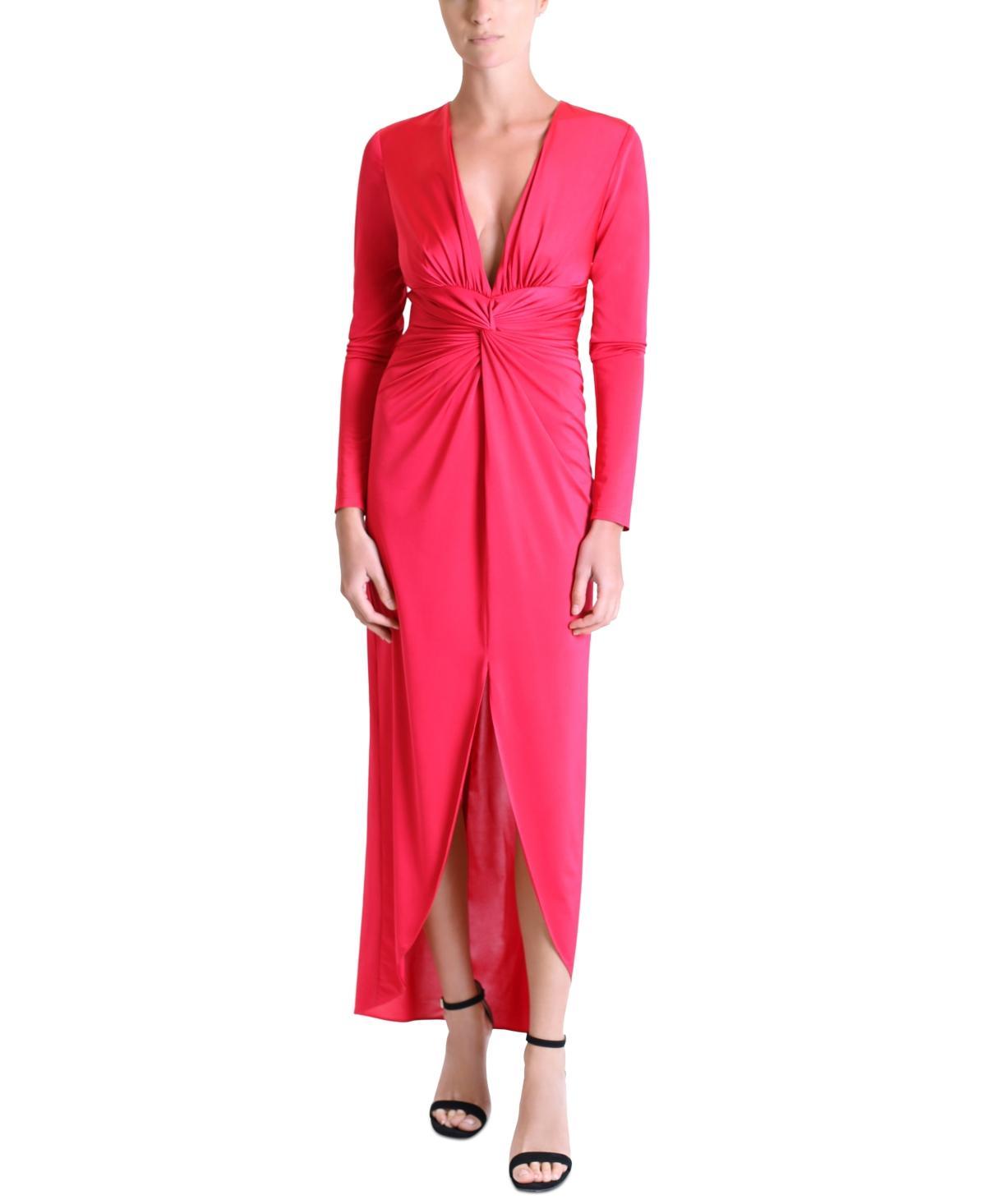 julia jordan Womens Plunge V-Neck Draped Maxi Dress Product Image