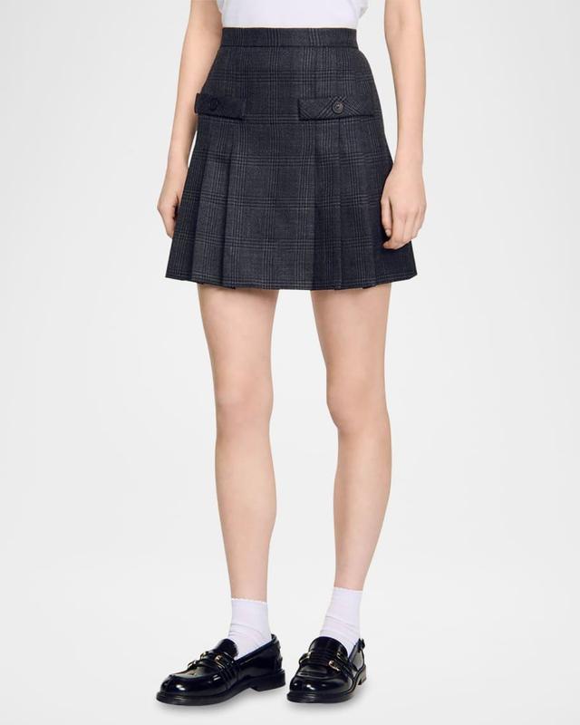 Felicite Prince of Wales Pleated Wool Mini Skirt Product Image