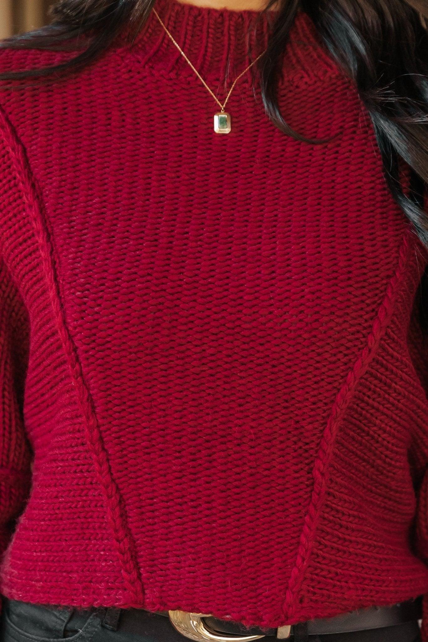 Seam Detail Mock Neck Sweater - Wine Product Image