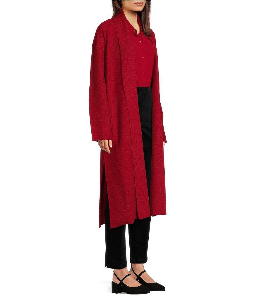 Eileen Fisher Soft Wool Stand Collar Long Sleeve Pocketed Open Front Long Jacket Product Image