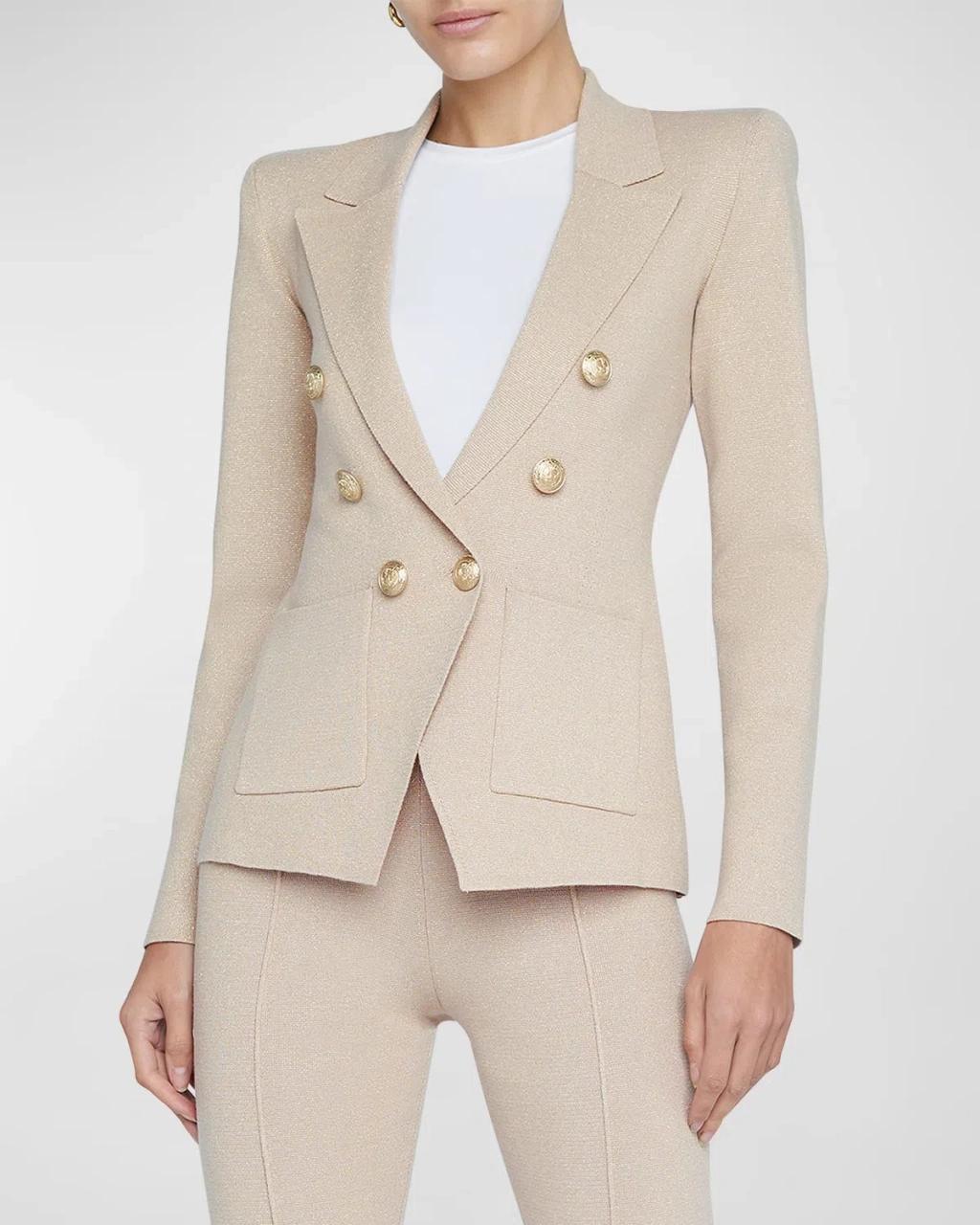 L AGENCE Kenzie Metallic Knit Blazer In Pale Khaki product image