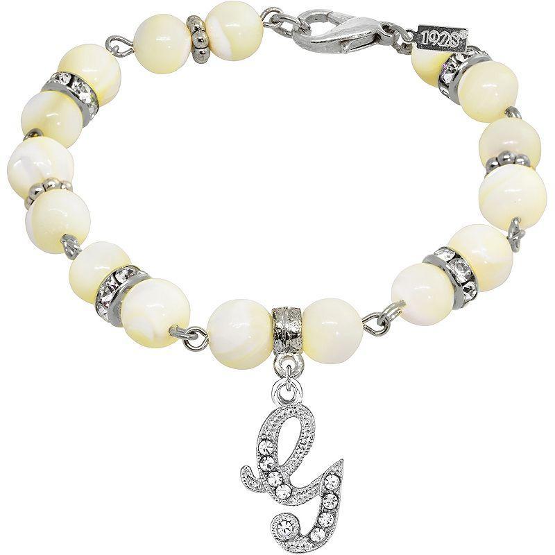 1928 Silver Tone Mother-of-Pearl & Simulated Crystal Initial Bracelet, Womens Product Image