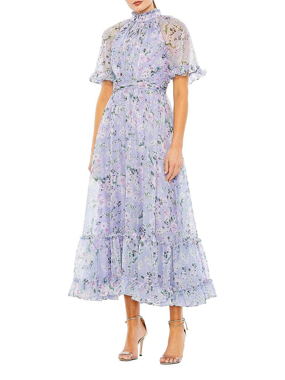 Womens Floral High-Neck Midi-Dress product image