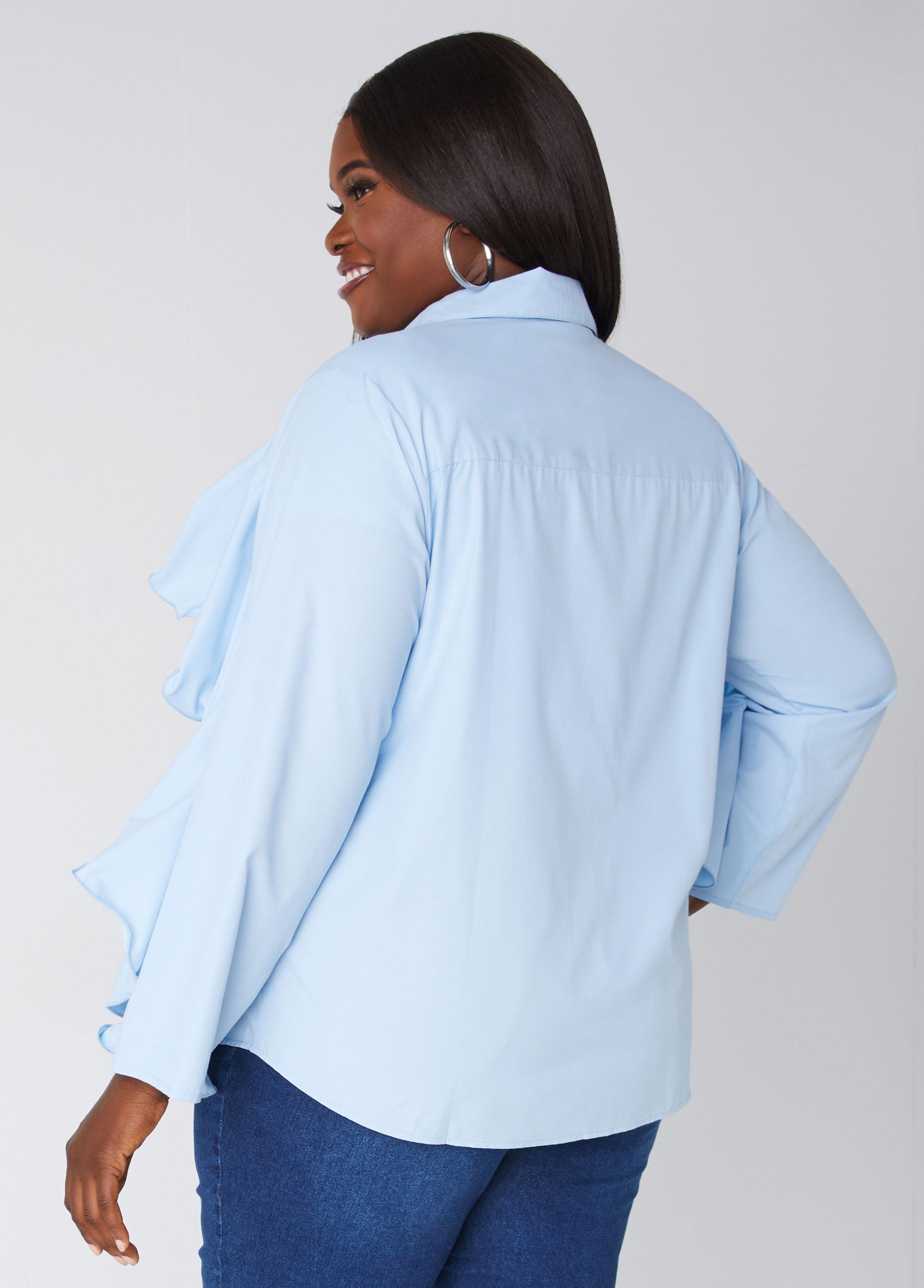 Ruffle Trimmed Collared Shirt Product Image