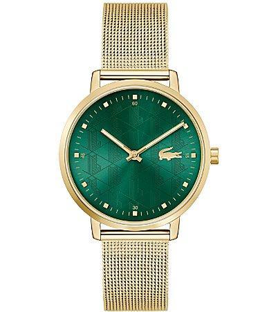 Lacoste Womens 35mm Crocorigin Two Hand Gold Tone Mesh Bracelet Watch Product Image