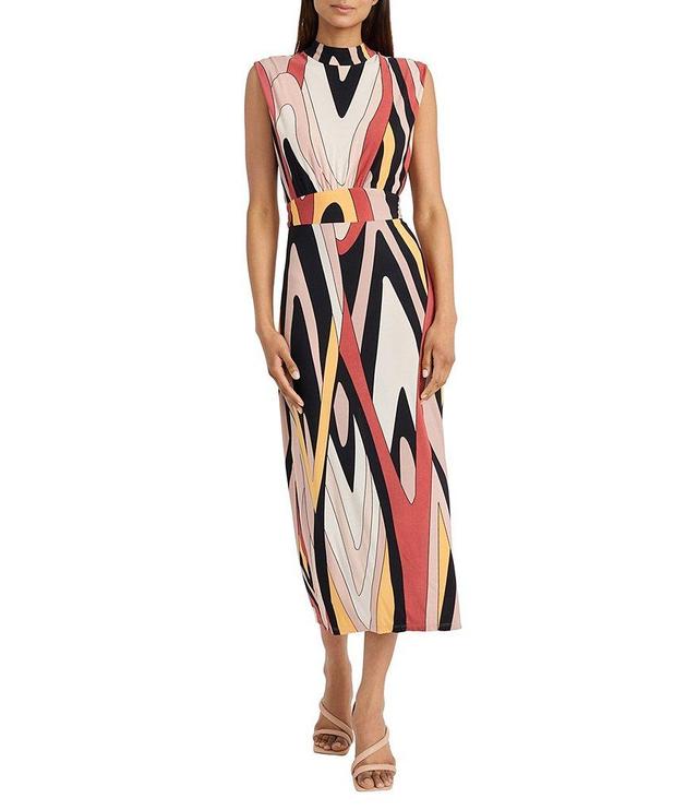 Donna Morgan Printed Matte Jersey Mock Neck Sleeveless Maxi Dress Product Image