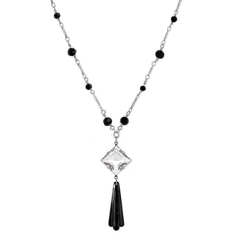 1928 Silver Tone Black Beaded Pendant Necklace, Womens Product Image