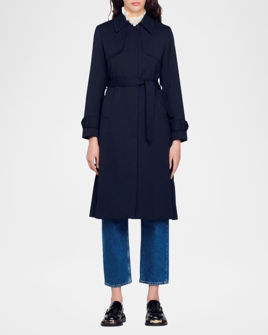 Navy Pleated-Back Belted Trench Coat product image