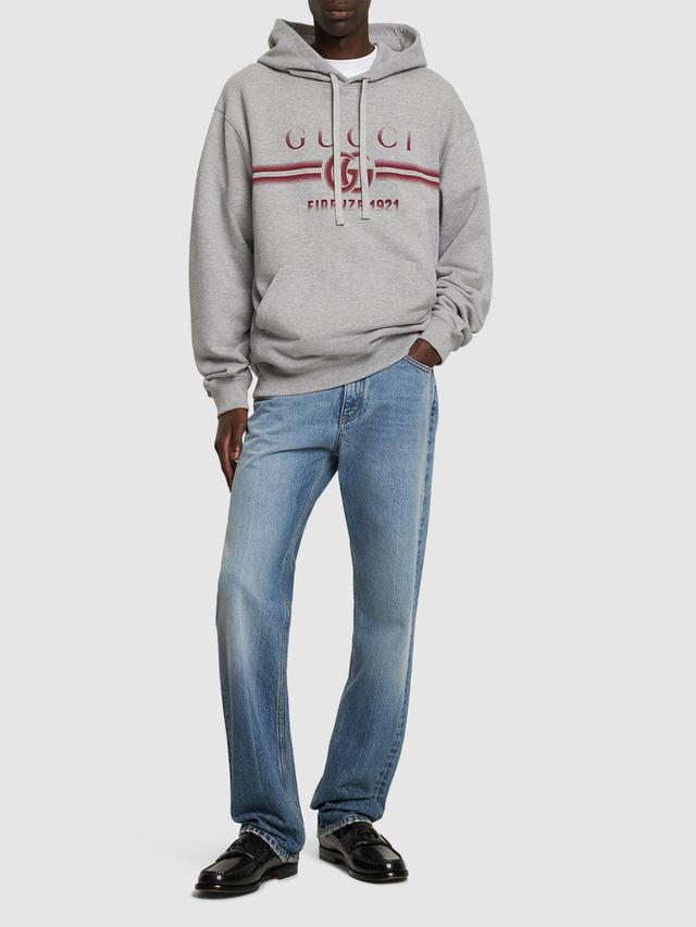 GUCCI Logo Cotton Jersey Hoodie In Grey Product Image