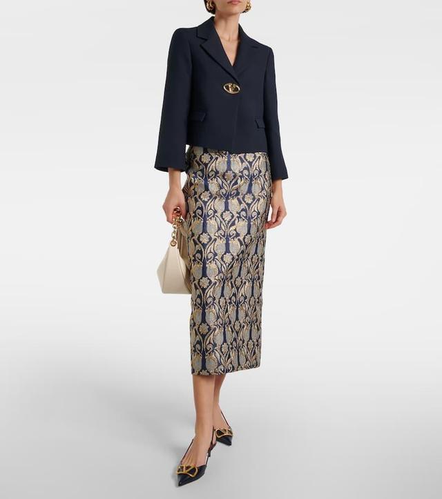 VALENTINO Floral Brocade-effect Skirt In Blue Product Image