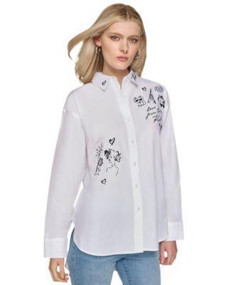 Karl Lagerfeld Paris Womens Cotton Oversized Whimsy Shirt Product Image