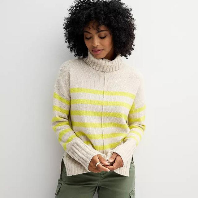 Womens Sonoma Goods For Life Turtleneck Tunic Sweater Ivory Lime Stripe Product Image