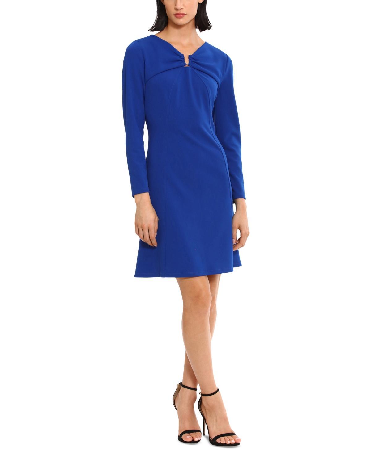 Donna Morgan Womens Ruched V-Neck Long-Sleeve Dress Product Image