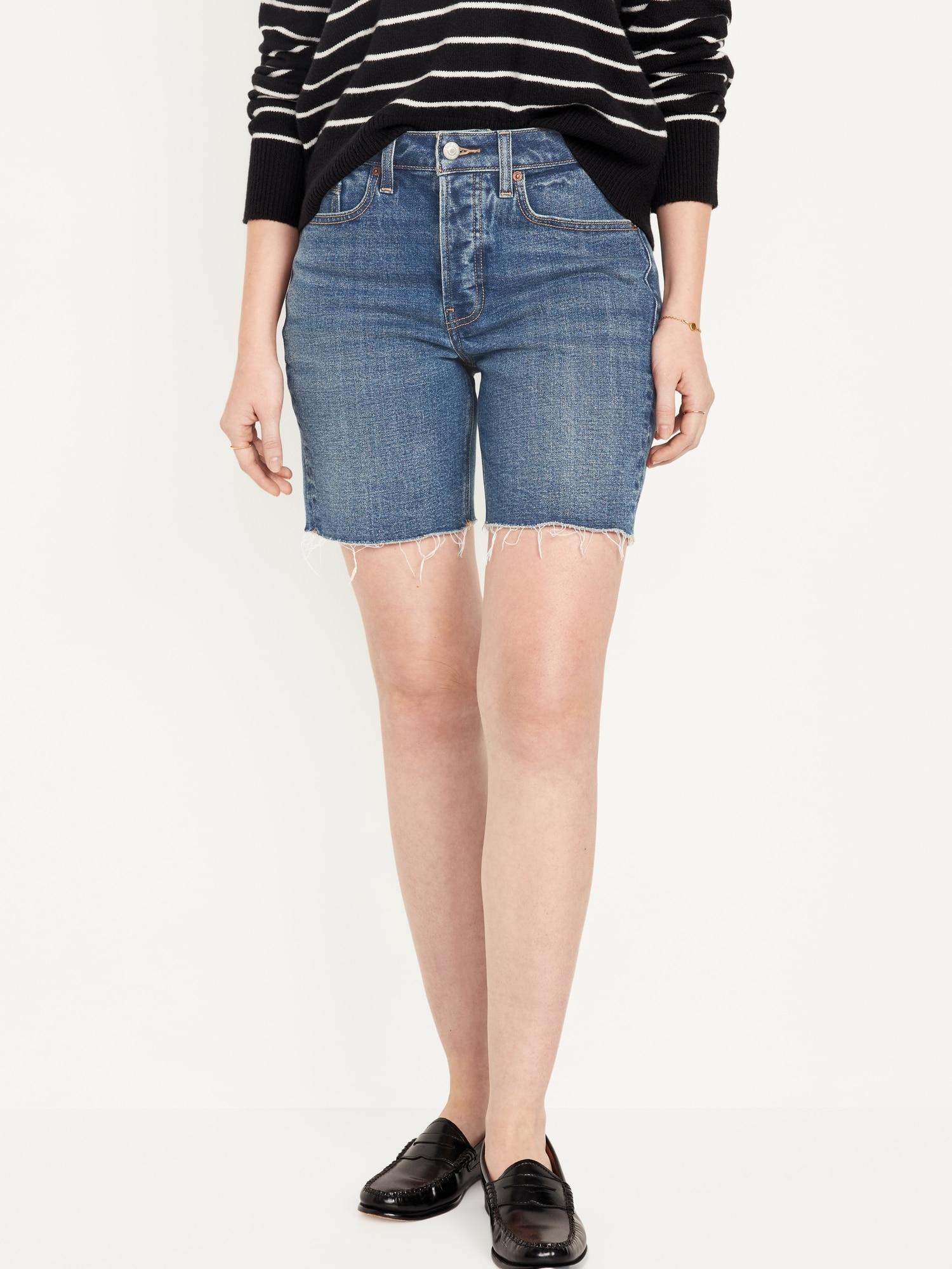 High-Waisted OG Straight Button-Fly Jean Bermuda Shorts for Women -- 7-inch inseam product image