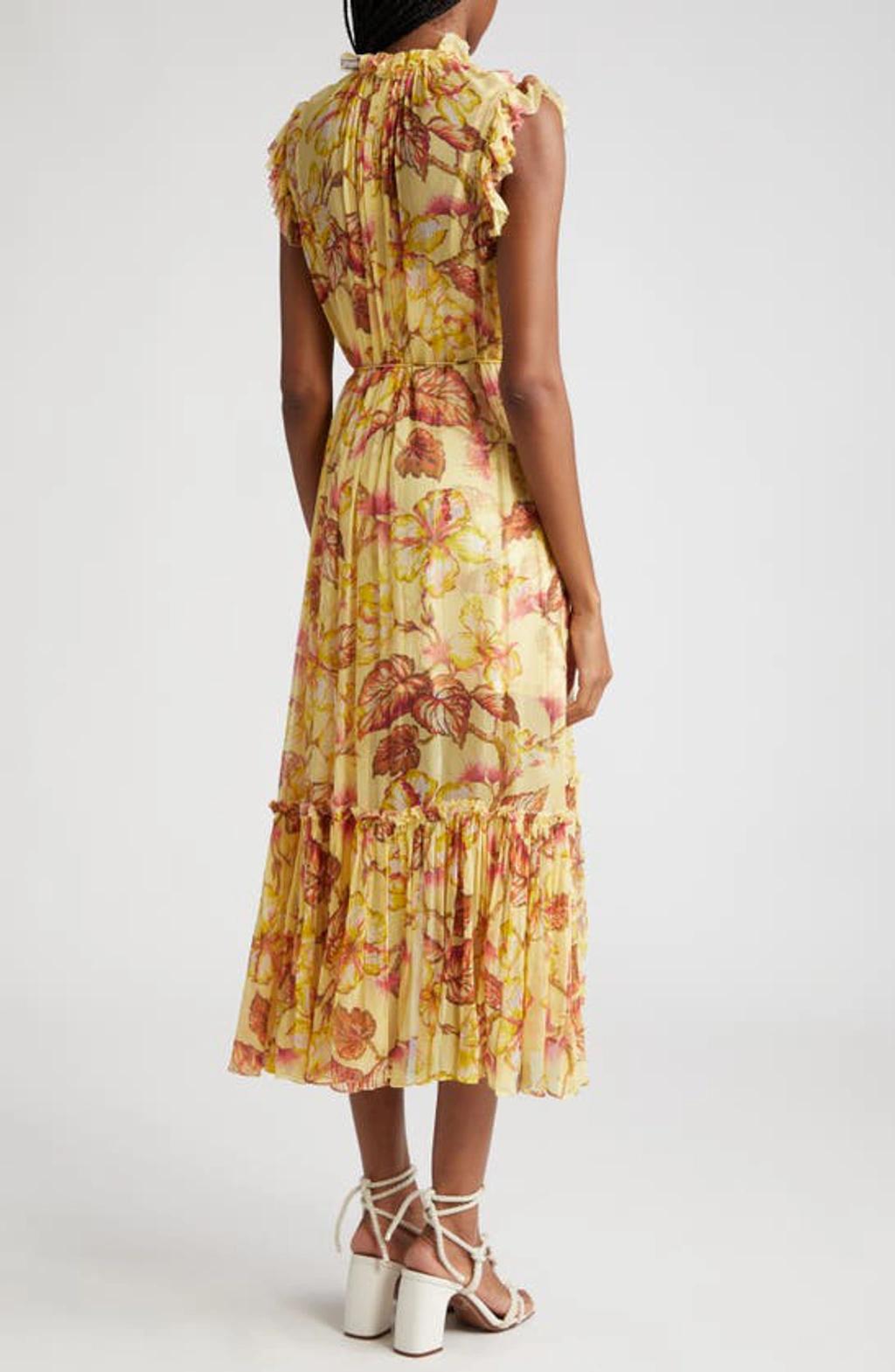 ZIMMERMANN Matchmaker Floral Flutter Midi Dress In Yellow Hibiscus Product Image