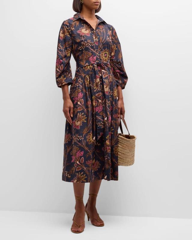 Raya Floral 3/4-Sleeve Midi Shirtdress Product Image