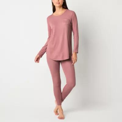 Ambrielle Womens Rib Round Neck Long Sleeve 2-pc. Pant Pajama Set Product Image