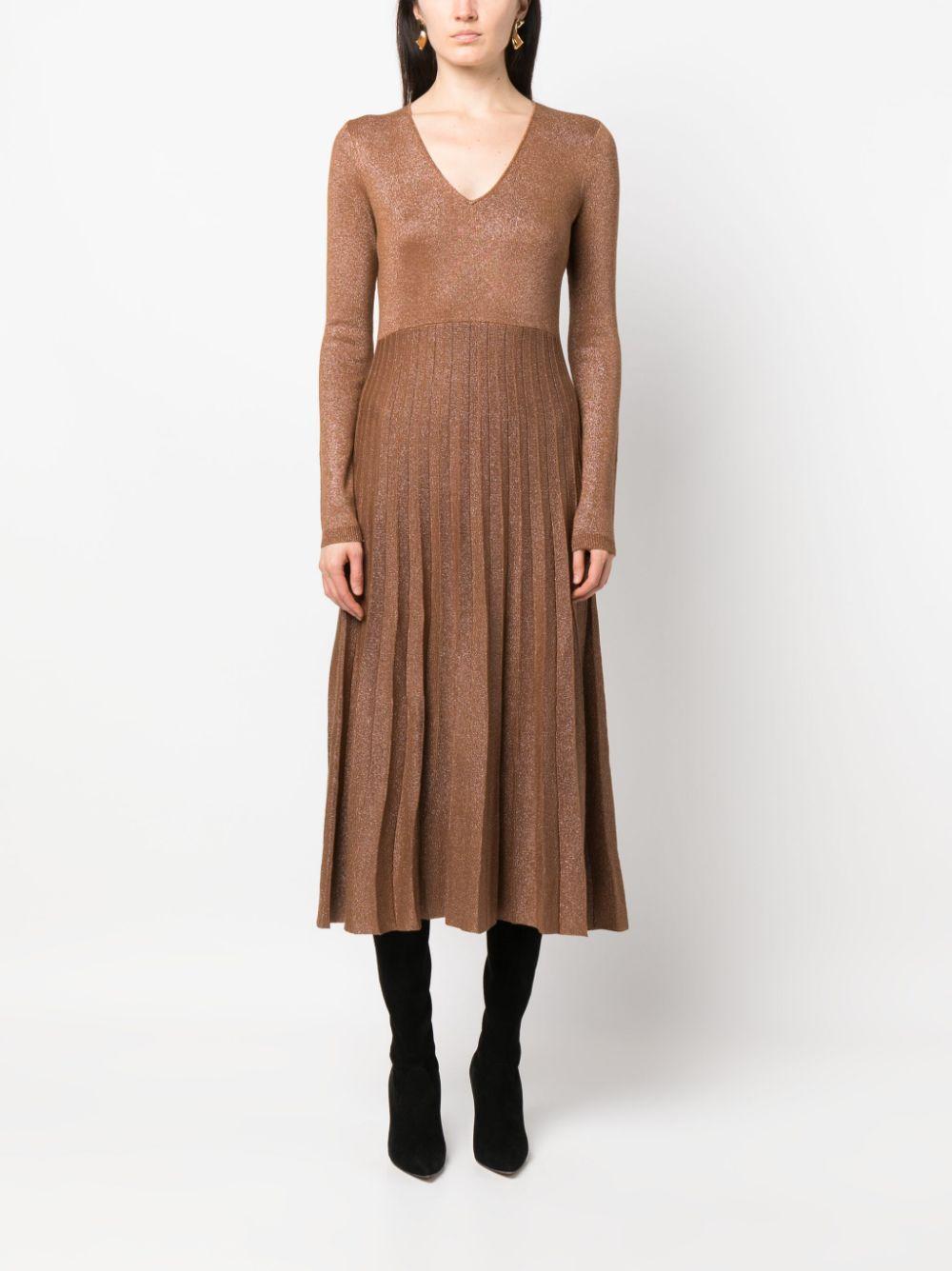 long-sleeve pleated midi dress Product Image