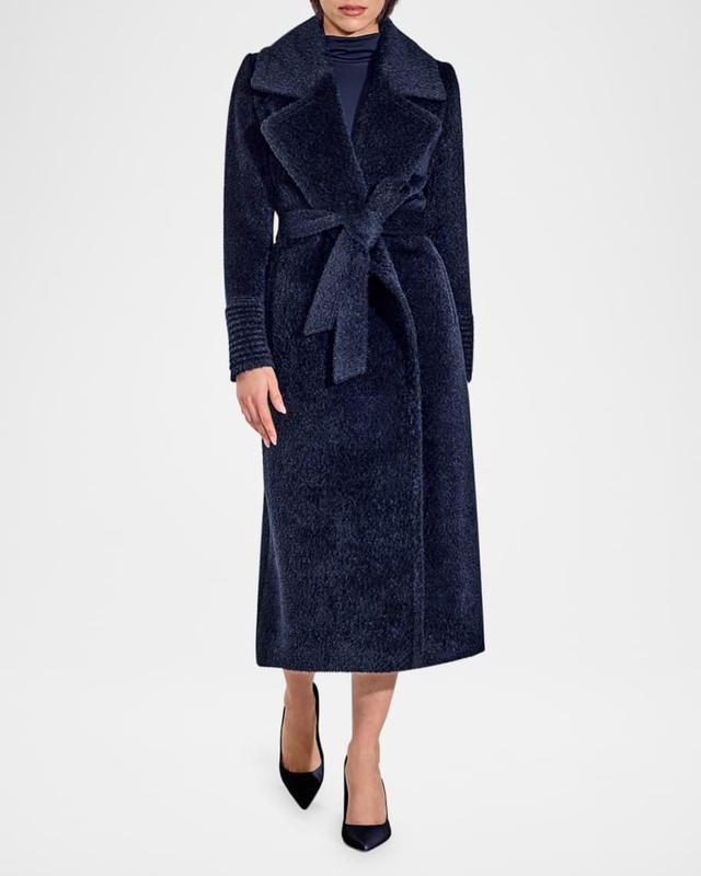 Boucle Alpaca Long Notched-Collar Wrap Coat  Product Image