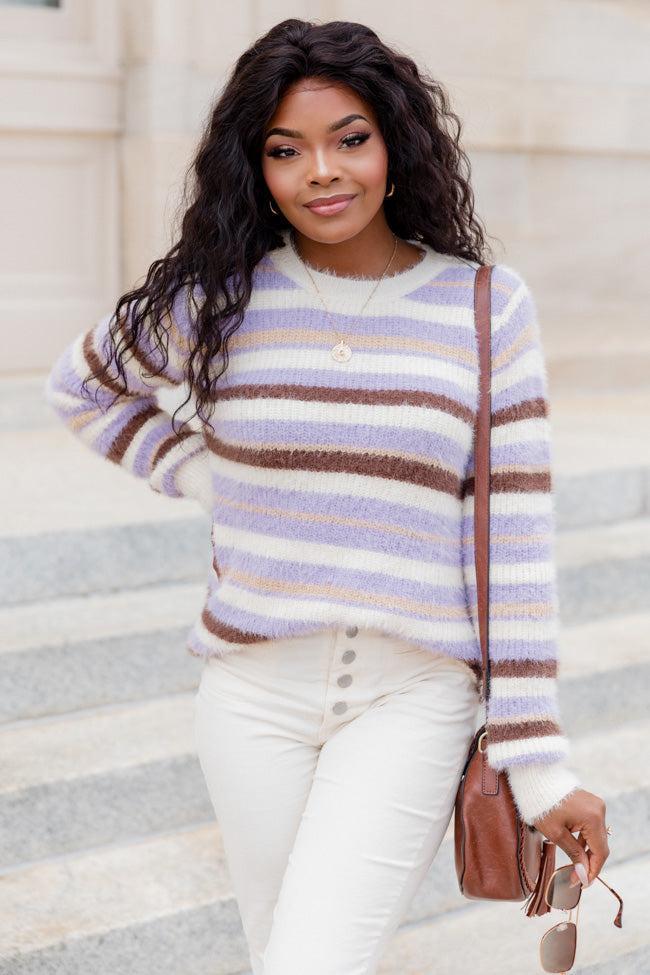 Trying Everything Purple And Brown Fuzzy Striped Sweater FINAL SALE Product Image