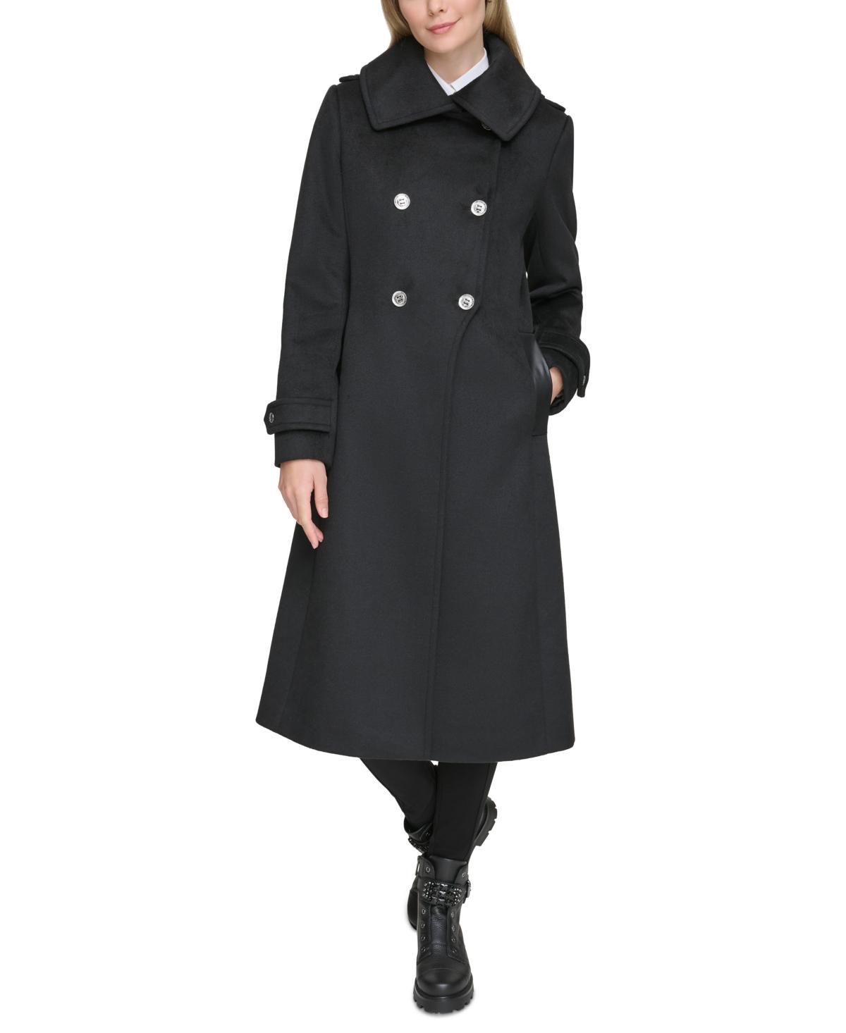 Karl Lagerfeld Paris Womens Faux-Leather-Trim Coat Product Image