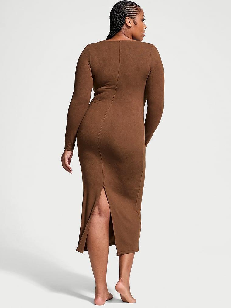 Ribbed Modal Long-Sleeve Slip Dress Product Image