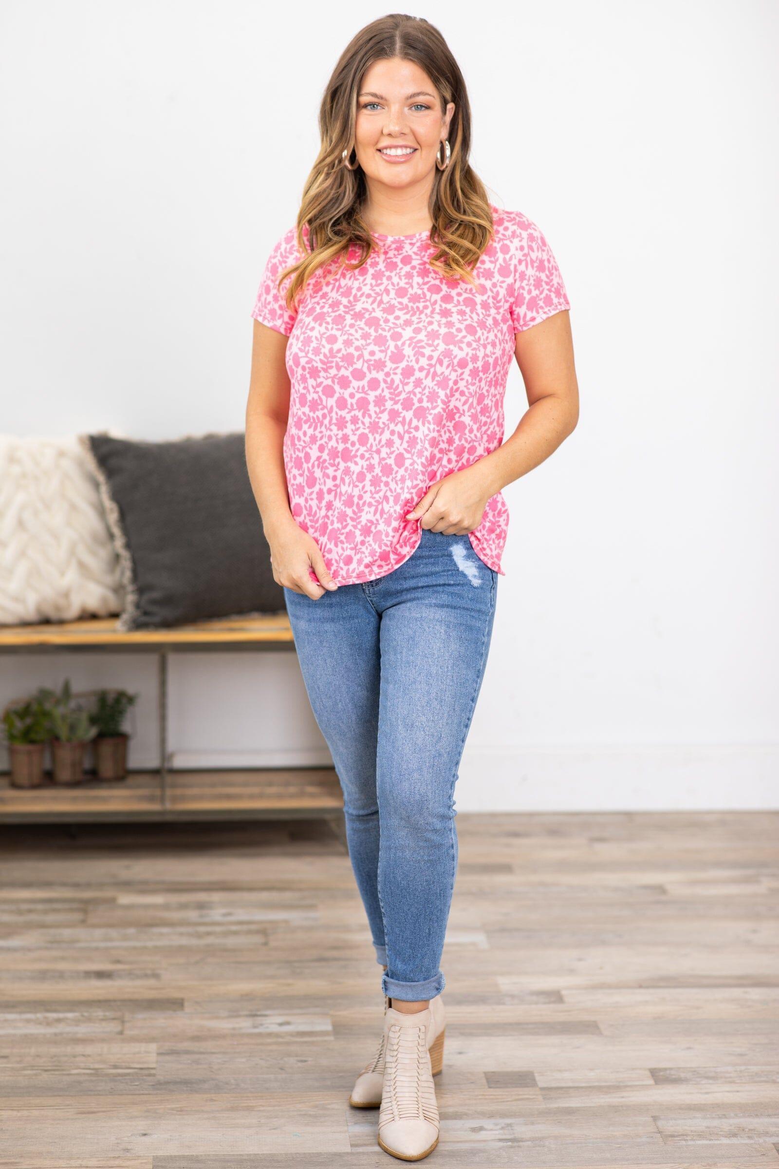 Pink and Blush Floral Short Sleeve Top Product Image